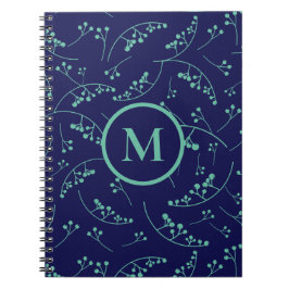 Snyggt monogram turkos teal berry mönster anteckningsbok