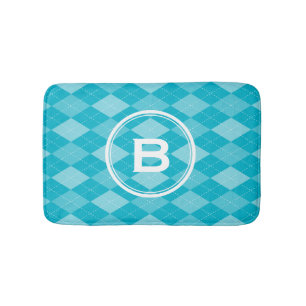 Snyggt monogram vattenhaltigt blått argyle mönst badrumsmatta