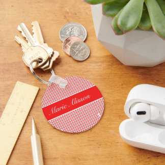 Snyggt, monogrammat Red Polka dots mönster vit Nyckelring