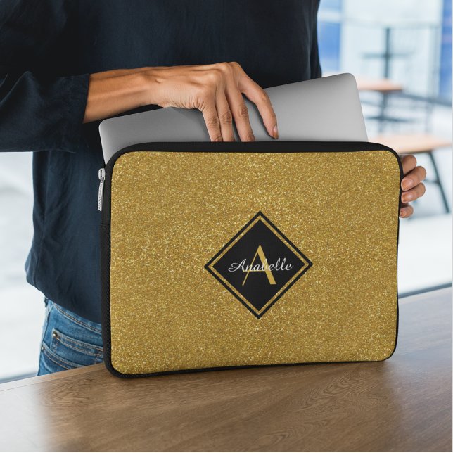 Snyggt Monogrammed Guld Glitter Laptop Fodral (Skapare uppladdad)