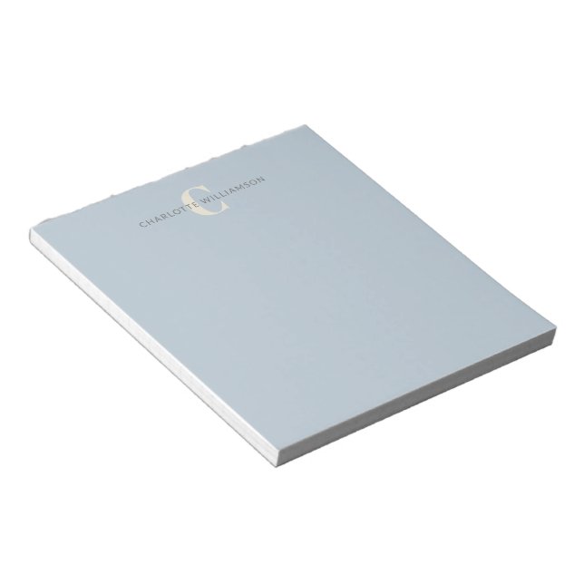 Snyggt Monogrammed Namn Chic Light Blue Anteckningsblock (Vinklad)