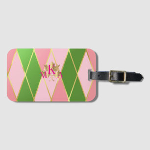 Snyggt Monogrammed Rosa och Grönt Argyle Bagagebricka
