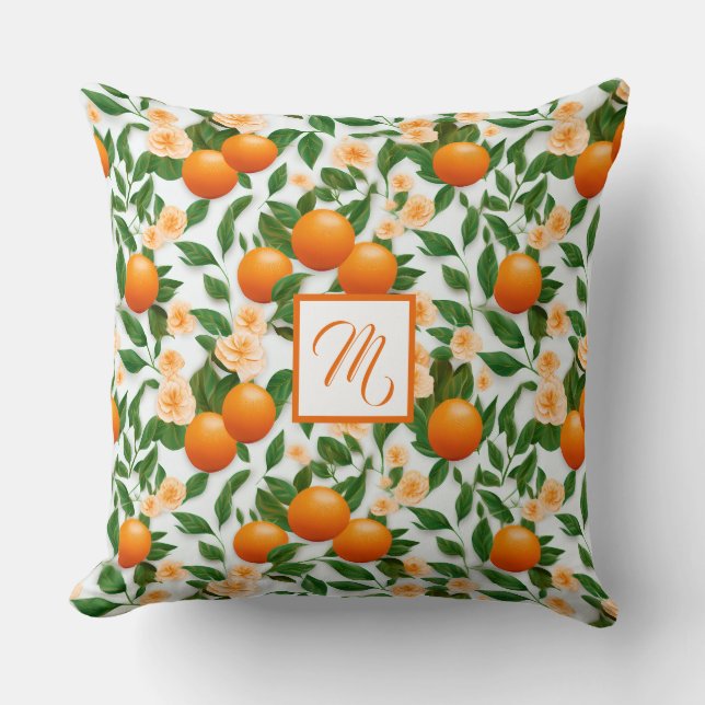 Snyggt Monogrammed Valencia Orange Decorative Kudde (Framsida)