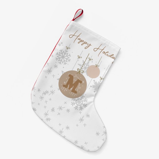 Snyggt monogrammerat brun och grått snöflingor liten julstrumpa (Framsidan (Hängande))