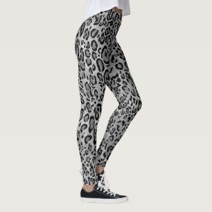 Snyggt Monokrom Grått Leopard Skriv ut Mönster Leggings