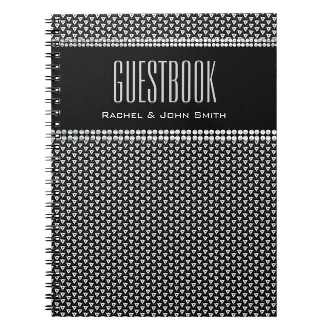 Snyggt Mönster Metallic Black Guestbook bärbar dat Anteckningsbok Med Spiral (Framsidan)