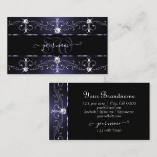 Snyggt Mörk blått vit Ornate Gräns Monogram Visitkort