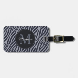 Snyggt Mörk Grått Zebra tryck Monogram och Namn Bagagebricka