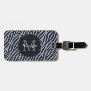 Snyggt Mörk Grått Zebra tryck Monogram och Namn Bagagebricka