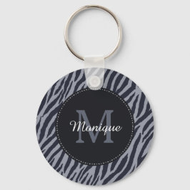 Snyggt Mörk Grått Zebra tryck Monogram och Namn Nyckelring