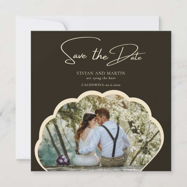 Snyggt Mörk grönt fotospara datum Inbjudningar (Framsida)