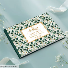 Snyggt Mörk grönt och Guld Bröllop Guest Bok