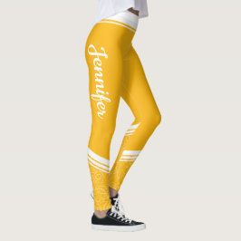 Snyggt mörk gult blommigt vit rand och namn leggings