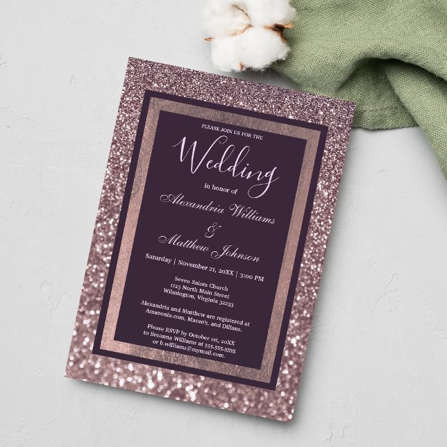 Snyggt mörk lavender lila glitter Bröllop Inbjudningar (Stylish dark lavender purple glitter Wedding )