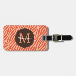 Snyggt Mörk Orange Zebra tryck Monogram och Namn Bagagebricka