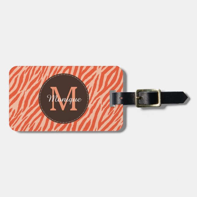 Snyggt Mörk Orange Zebra tryck Monogram och Namn Bagagebricka (Horisontell Framsida)
