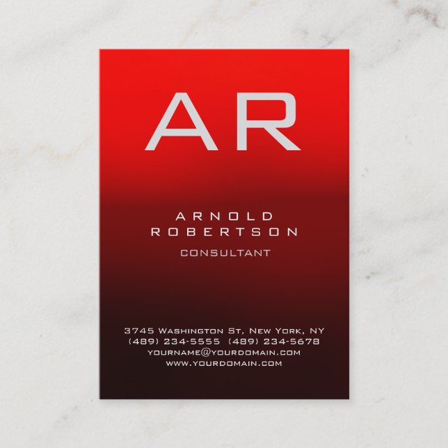 Snyggt Mörk Red Modern Monogram Affärskort Visitkort (Framsida)