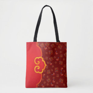 Snyggt Mörk Red Ruyi Lucky Symbol 福 Kanin CNY Tygkasse