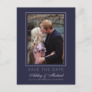 Snyggt Mörkblått Rosa Save the Date Förlovningsfot Meddelande Vykort