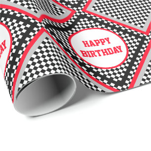Snyggt Motorsport Themes Black and White Check Presentpapper