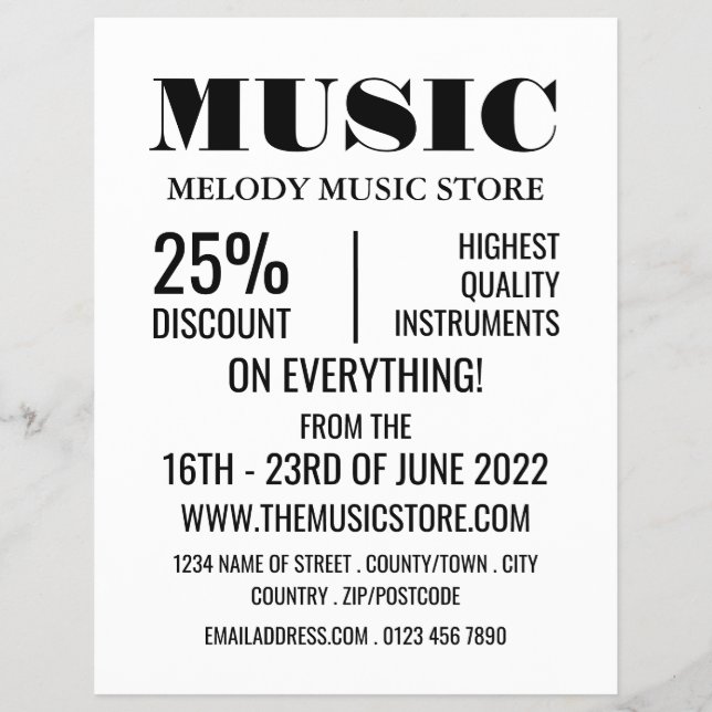 Snyggt Musical Instrument Store Flyer (Framsidan)