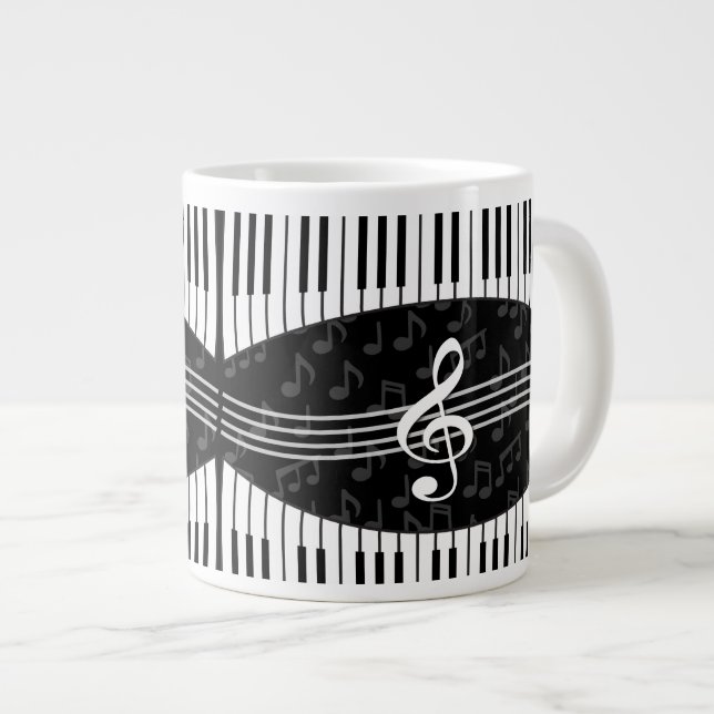 Snyggt Musik noter Treble Clef och Piano Nycklar Jumbo Mugg (Framsida höger)