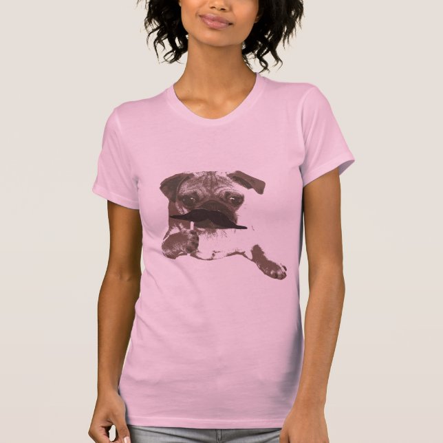 Snyggt Mustache Pug Shirt Tee (Framsida)