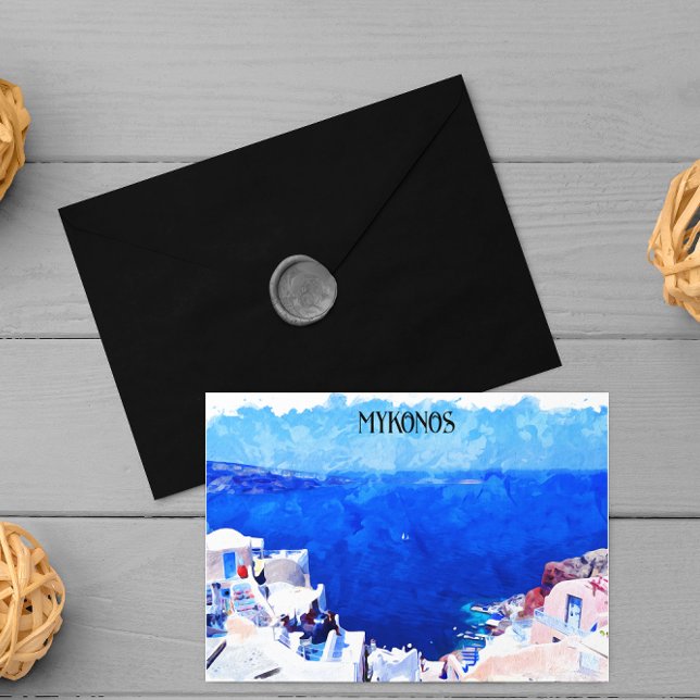 Snyggt Mykonos Greece Cyclades Island Painting Vykort (Stylish Mykonos Greece Cyclades Island Painting Postcard)