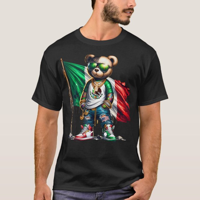 Snyggt Nalle Mexikanska Flagga Mexiko T Shirt (Framsida)