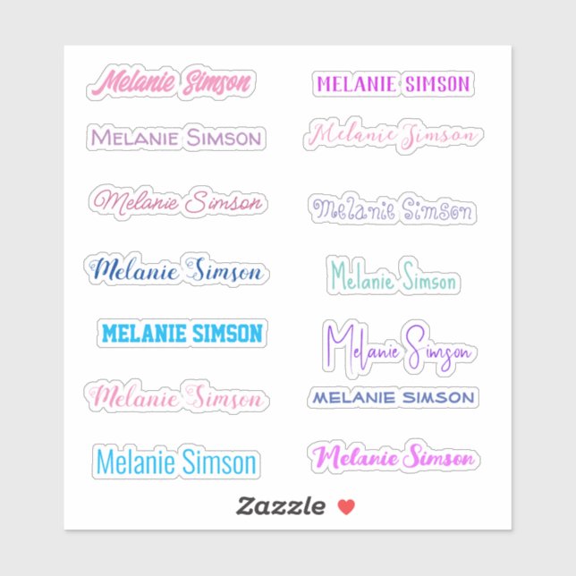 Snyggt namn  färgglatt  rosa violett blå dekaler (Ark)