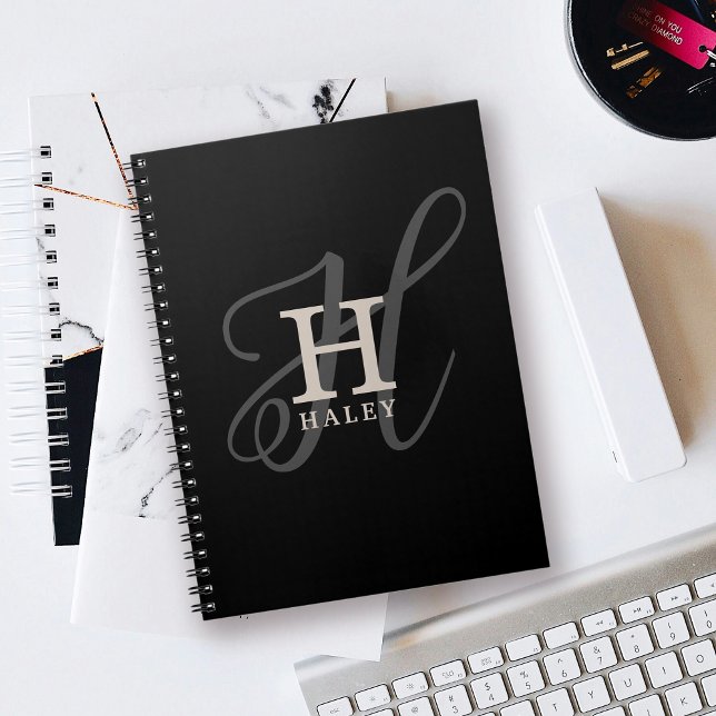 Snyggt Namn med Calligraphy Monogram Black Anteckningsbok (Personalize this notebook with your name and monogram initial.)