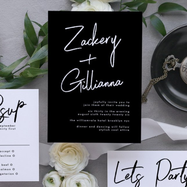 Snyggt NAMN | Modern Black & White Bröllop Inbjudningar (Invitation showcasing suite - additional items (bought separately))