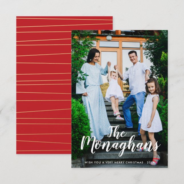 Snyggt Namn Modern julfoto Lodrät Inbjudningar (Fram/baksida)