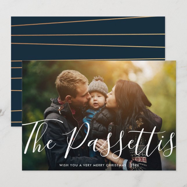 Snyggt Namn Modern julfoto Vågrät Julkort (Fram/baksida)