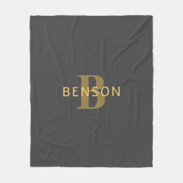 Snyggt Namn & Monogram | GULD & MÖRK GRÅTT Fleecefilt