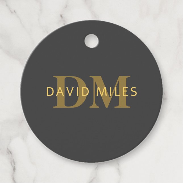 Snyggt Namn & Monogram | GULD & MÖRK GRÅTT Gåvor Etiketter (Framsida)