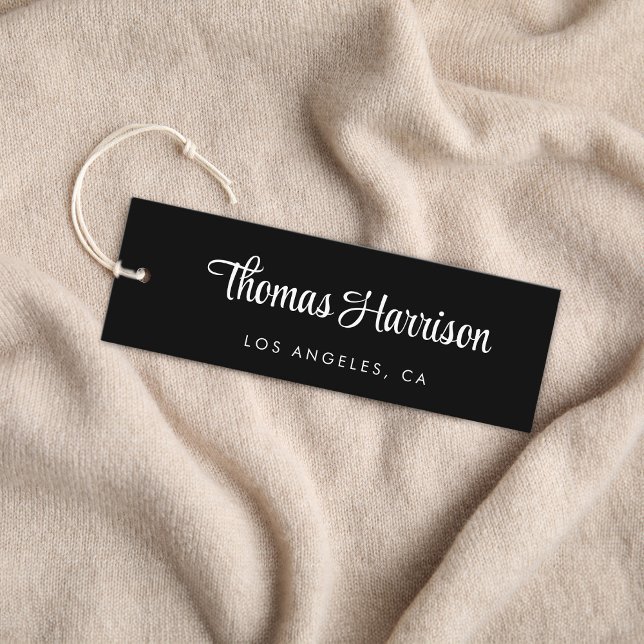 Snyggt Namnteckning Märkrn Svart QR-kod för skript Mini Visitkort (Empower your name in our signature script as your logo and brand identity)