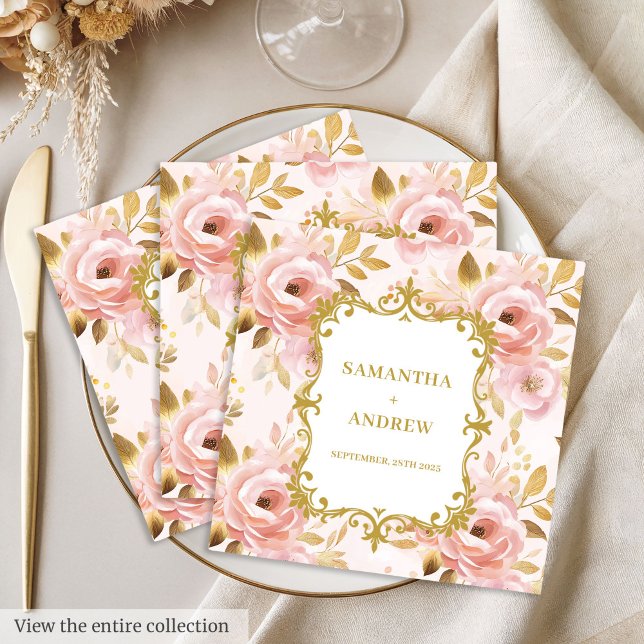 Snyggt Napkins i Bröllopsfesten Guld Pappersservett (Stylish Blush Gold Wedding Party Napkins)