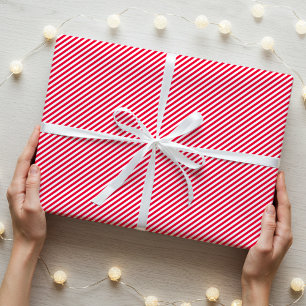 Snyggt Narrow Diagonal Streckad röd vit Presentpapper