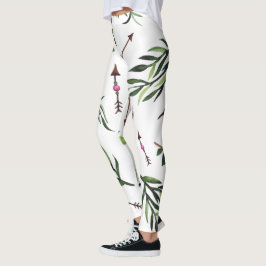 Snyggt Natures Elegance Rosa & Grönt Löv Pil Leggings