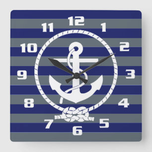 Snyggt Nautical Anchor och Blue Rand Mönster Fyrkantig Klocka