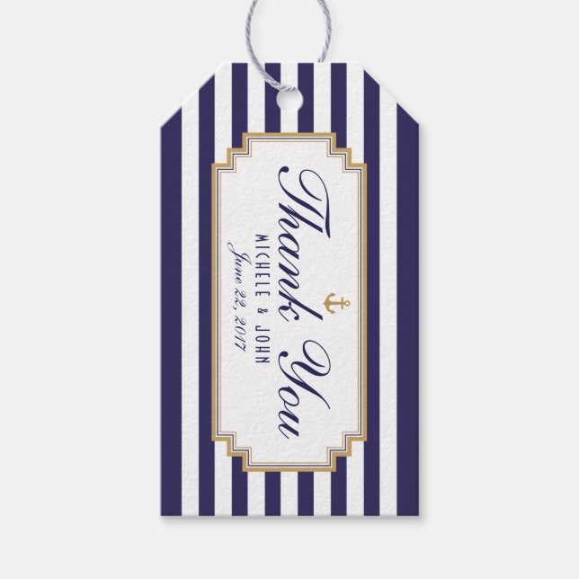 Snyggt Nautical Blue White Tack Gift-Märkre Presentetikett (Framsidan)