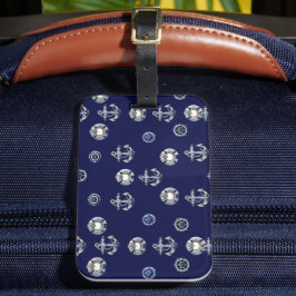 Snyggt Nautical Navy Blue and White Bagagebricka