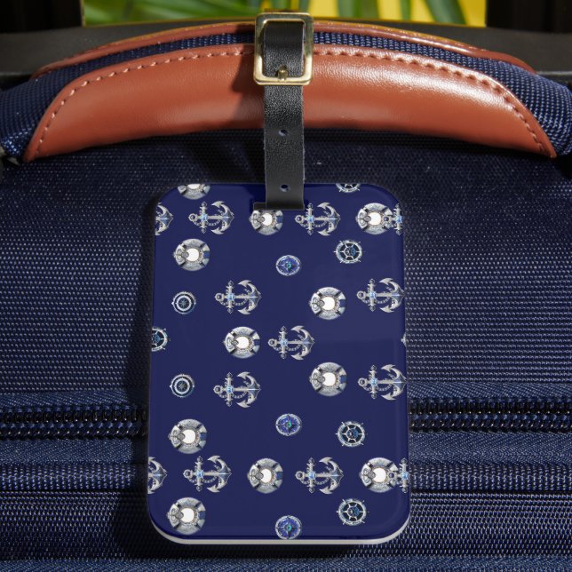 Snyggt Nautical Navy Blue and White Bagagebricka (Framsida Insitu 2)