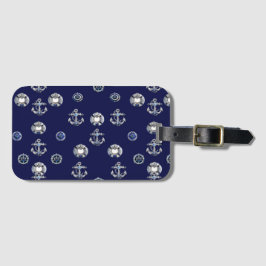 Snyggt Nautical Navy Blue and White Bagagebricka