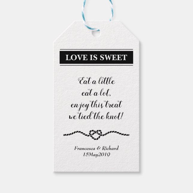 Snyggt Nautical Rope Heart Wedding Favands Presentetikett (Framsidan)