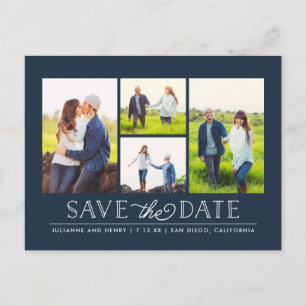 Snyggt Navy 4 Photo Save Date Postcard Meddelande Vykort
