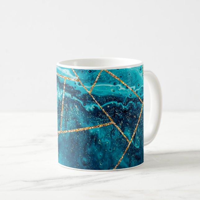 Snyggt Navy Blue Guld Agate Geode Chic Monogram Kaffemugg (Framsida höger)