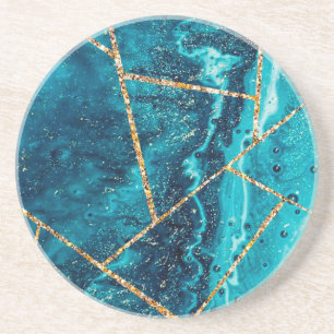 Snyggt Navy Blue Guld Agate Geode Chic Monogram Underlägg