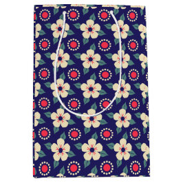 Snyggt Navy Blue med Cream Flowers Gift Bag